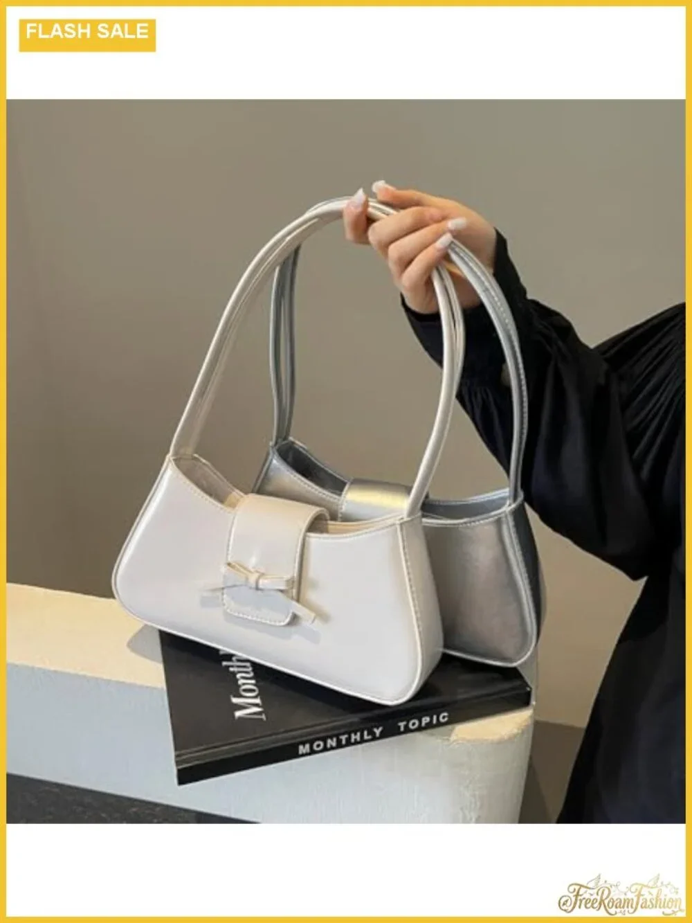 Y2K Hobo Handbag Patent Leather Shoulder Bag with Bow Detail